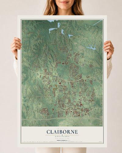 Map of Claiborne, Louisiana, 24 x 36 inch unframed archival matte print