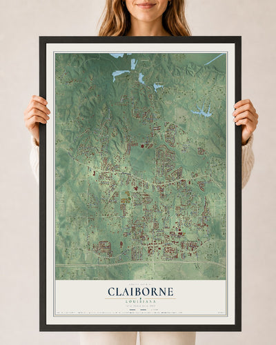 Map of Claiborne, Louisiana, 24 x 36 inch print in a black wood frame