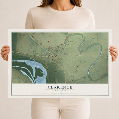 Map of Clarence, Louisiana, 12 x 18 inch unframed archival matte print