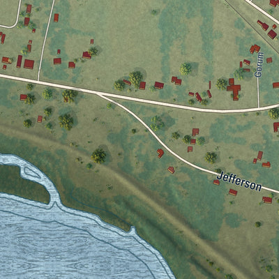 Second close-up of the map of Clarence, Louisiana print showing more streets and buildings