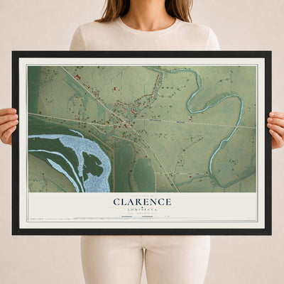 Map of Clarence, Louisiana, 18 x 24 inch print in a black wood frame