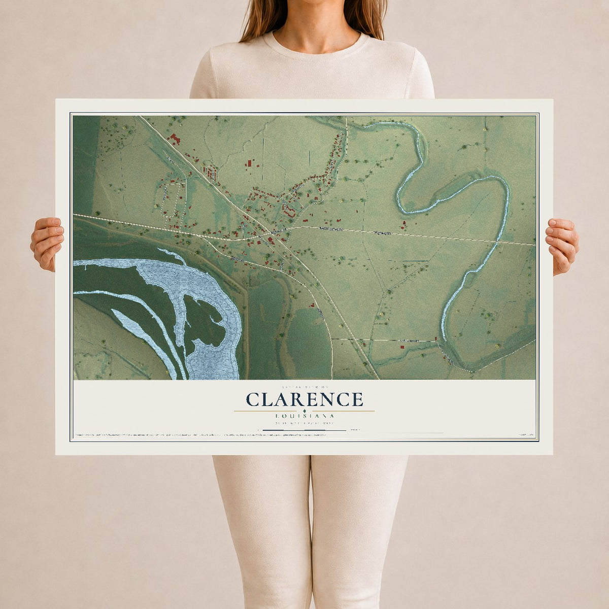 Map of Clarence, Louisiana, 24 x 36 inch unframed archival matte print