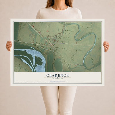Map of Clarence, Louisiana, 24 x 36 inch unframed archival matte print