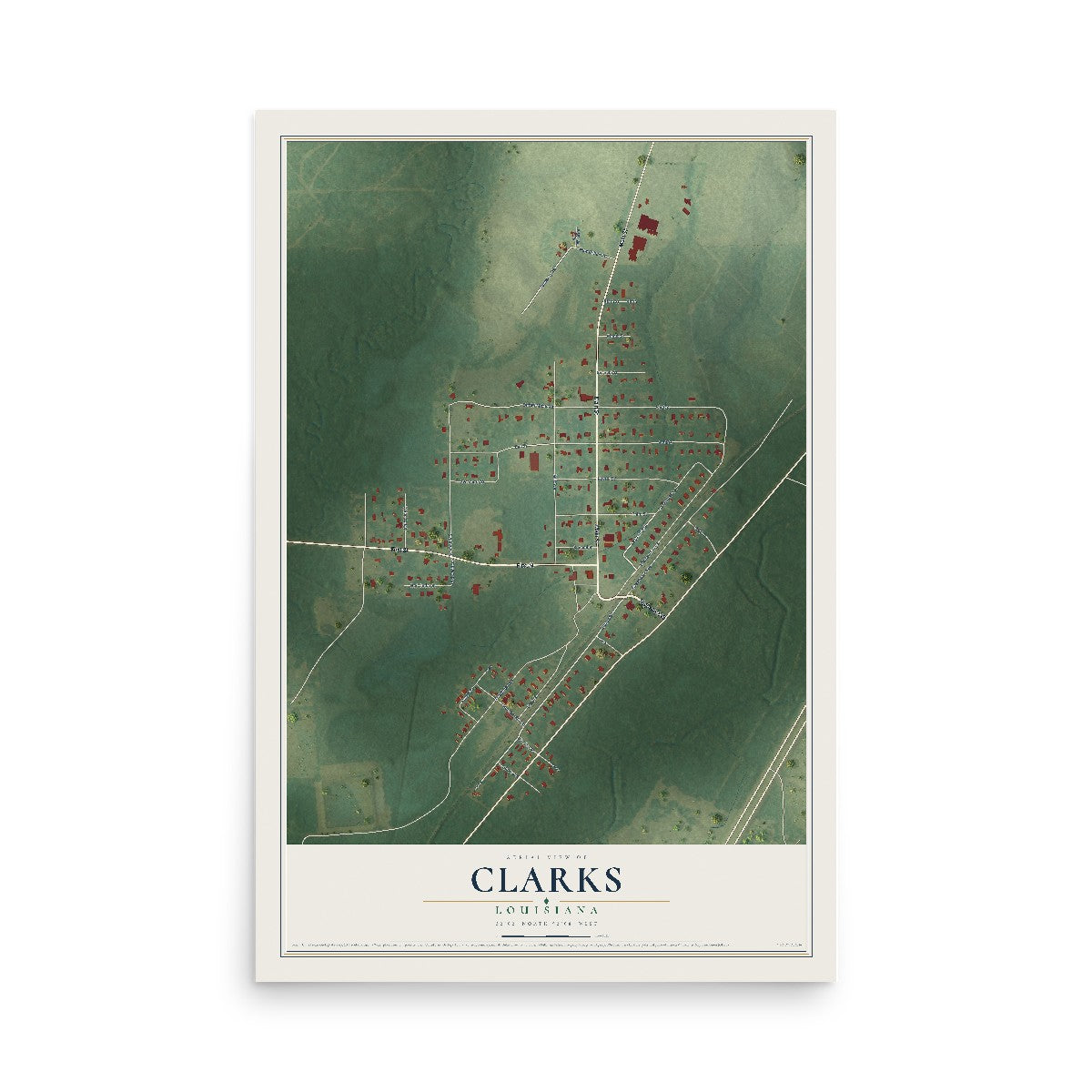 Map of Clarks, Louisiana, 12 x 18 inch unframed archival matte print