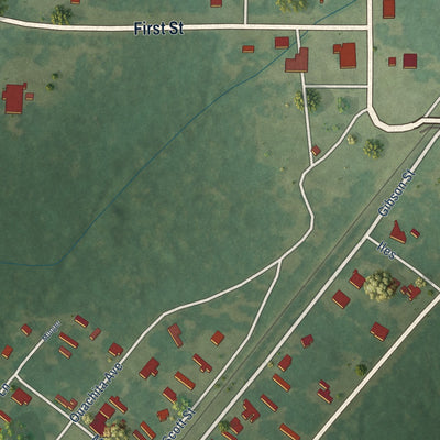 Second close-up of the map of Clarks, Louisiana print showing more streets and buildings