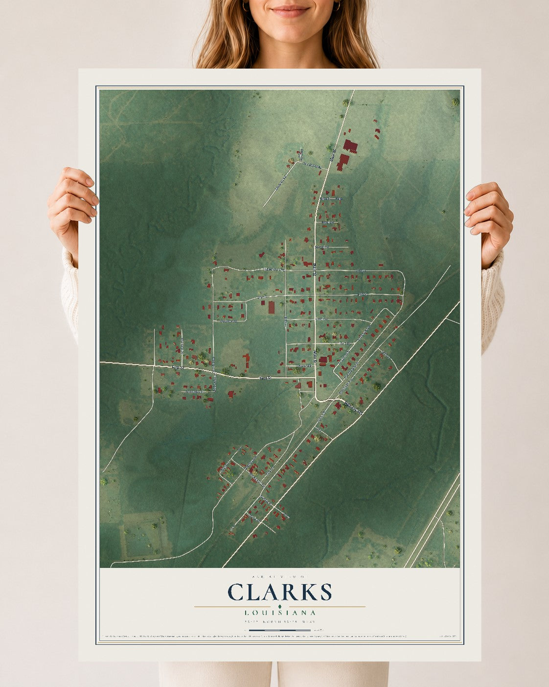 Map of Clarks, Louisiana, 24 x 36 inch unframed archival matte print