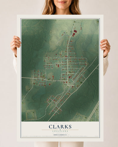 Map of Clarks, Louisiana, 24 x 36 inch unframed archival matte print