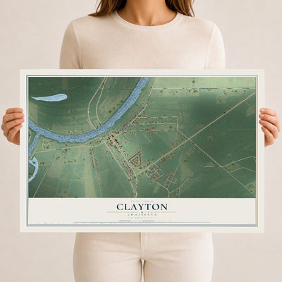 Map of Clayton, Louisiana, 12 x 18 inch unframed archival matte print