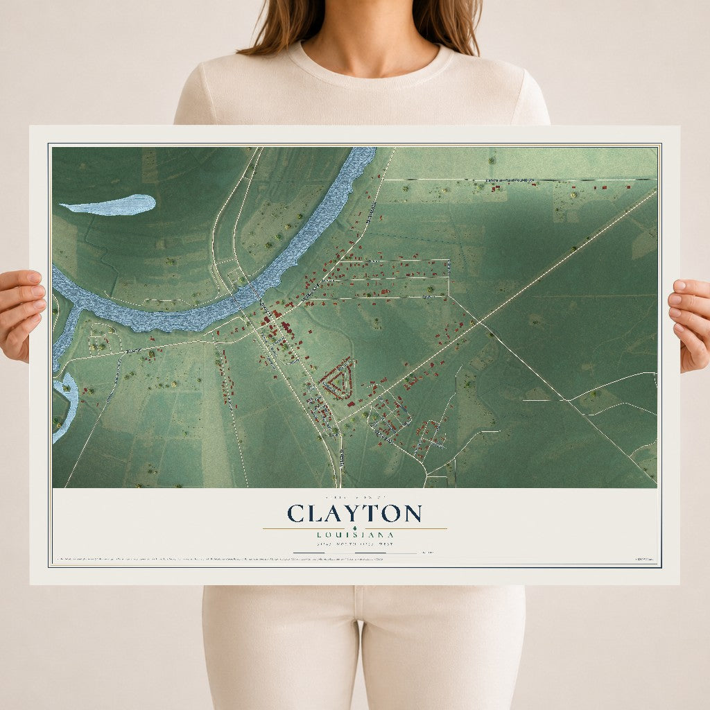Map of Clayton, Louisiana, 18 x 24 inch unframed archival matte print