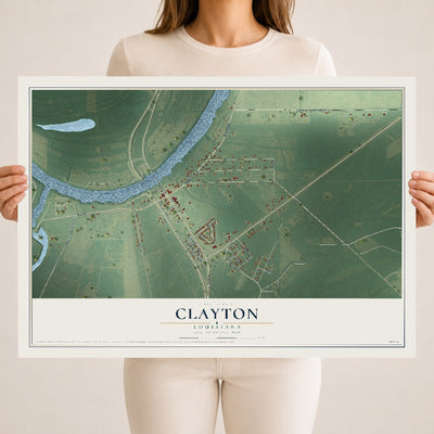 Map of Clayton, Louisiana, 18 x 24 inch unframed archival matte print