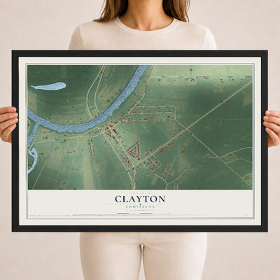 Map of Clayton, Louisiana, 18 x 24 inch print in a black wood frame