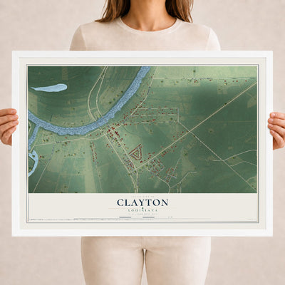 Map of Clayton, Louisiana, 18 x 24 inch print in a white wood frame
