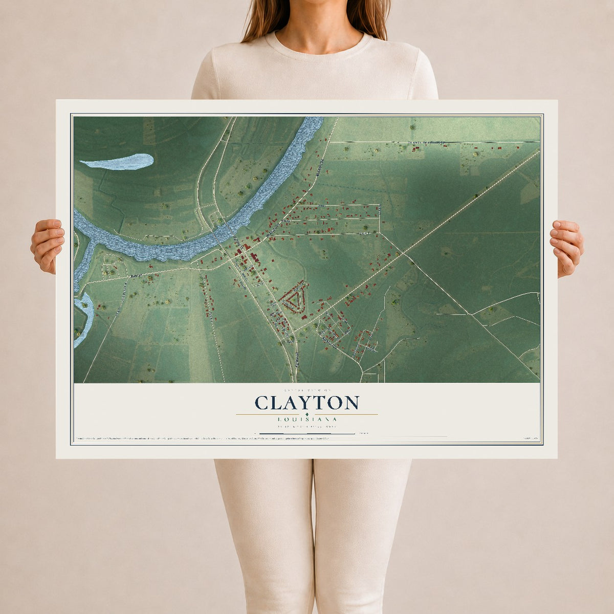 Map of Clayton, Louisiana, 24 x 36 inch unframed archival matte print