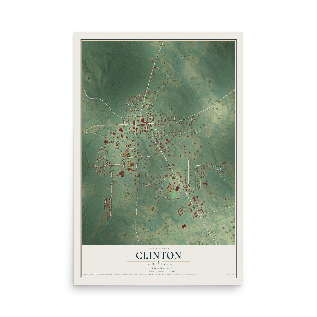 Map of Clinton, Louisiana, 12 x 18 inch unframed archival matte print