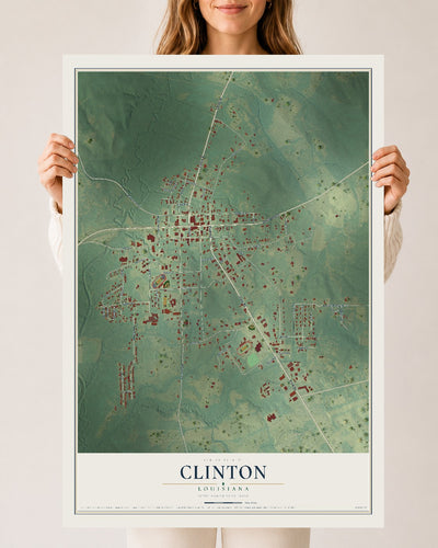 Map of Clinton, Louisiana, 24 x 36 inch unframed archival matte print