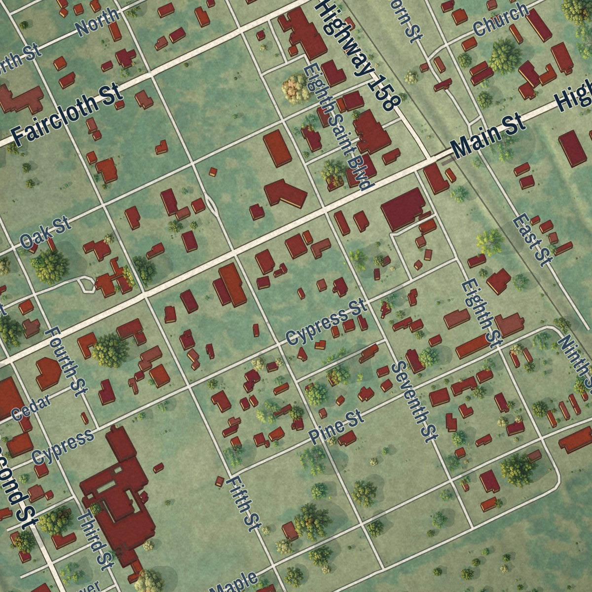 Close-up of the map of Colfax, Louisiana print showing street and building detail