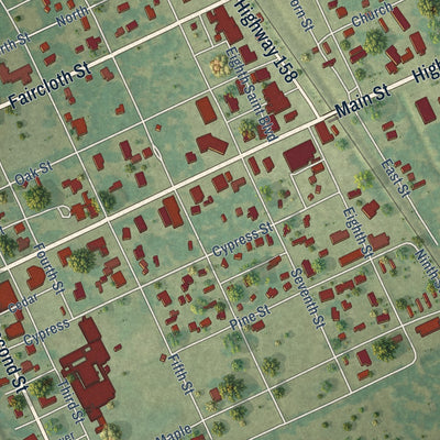 Close-up of the map of Colfax, Louisiana print showing street and building detail
