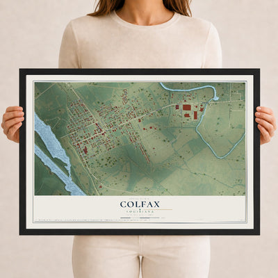 Map of Colfax, Louisiana, 12 x 18 inch print in a black wood frame