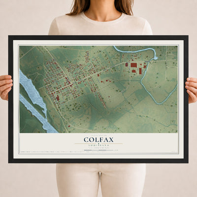 Map of Colfax, Louisiana, 18 x 24 inch print in a black wood frame