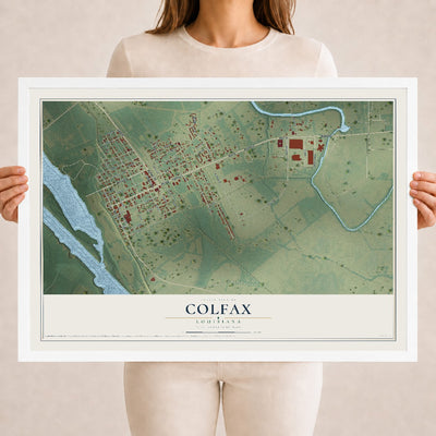 Map of Colfax, Louisiana, 18 x 24 inch print in a white wood frame