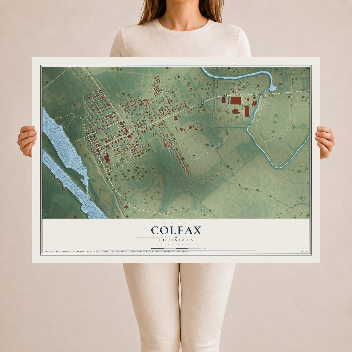 Map of Colfax, Louisiana, 24 x 36 inch unframed archival matte print