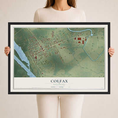Map of Colfax, Louisiana, 24 x 36 inch print in a black wood frame
