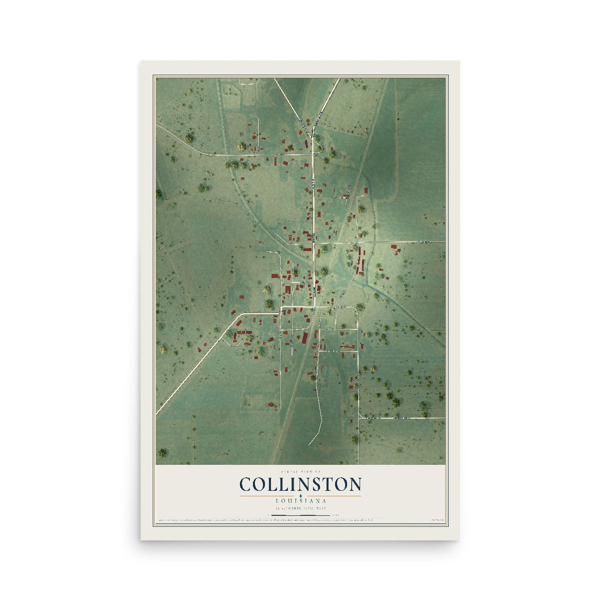 Map of Collinston, Louisiana, 12 x 18 inch unframed archival matte print