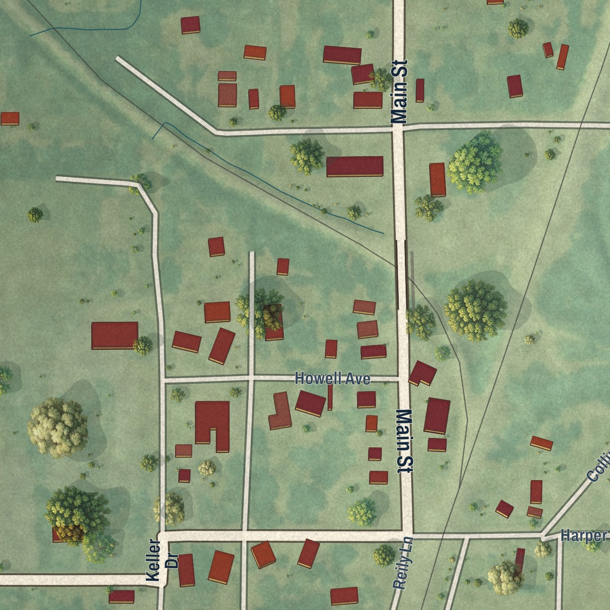 Close-up of the map of Collinston, Louisiana print showing street and building detail