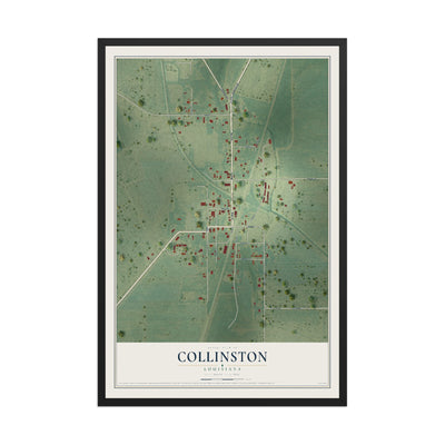 Map of Collinston, Louisiana, 12 x 18 inch print in a black wood frame