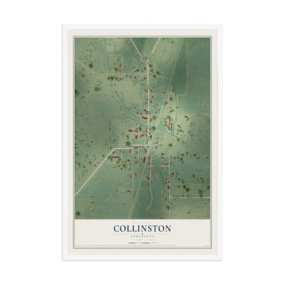 Map of Collinston, Louisiana, 12 x 18 inch print in a white wood frame