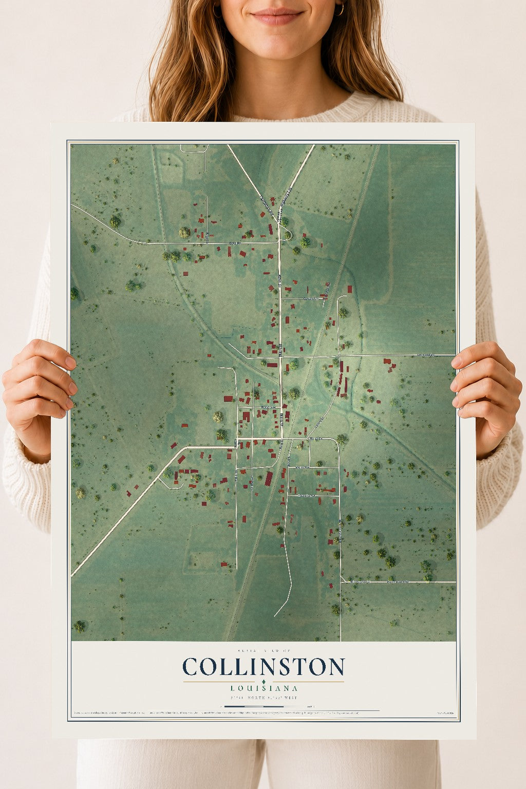 Map of Collinston, Louisiana, 18 x 24 inch unframed archival matte print