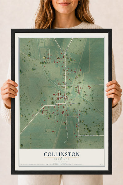 Map of Collinston, Louisiana, 18 x 24 inch print in a black wood frame