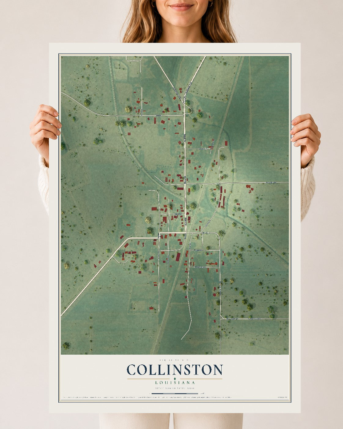 Map of Collinston, Louisiana, 24 x 36 inch unframed archival matte print
