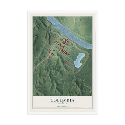 Map of Columbia, Louisiana, 12 x 18 inch print in a white wood frame