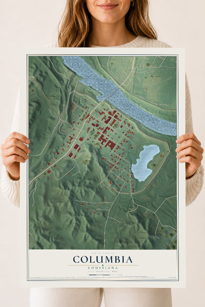 Map of Columbia, Louisiana, 18 x 24 inch unframed archival matte print