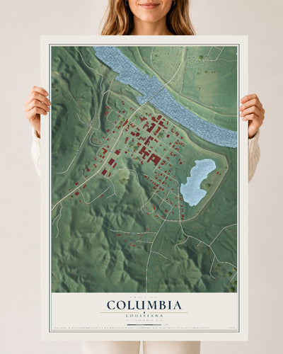 Map of Columbia, Louisiana, 24 x 36 inch unframed archival matte print