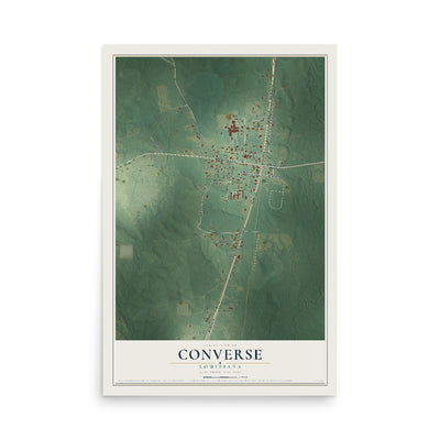 Map of Converse, Louisiana, 12 x 18 inch unframed archival matte print