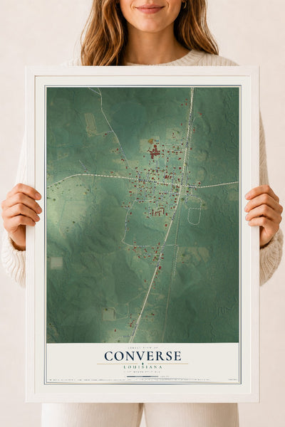 Map of Converse, Louisiana, 18 x 24 inch print in a white wood frame