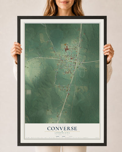 Map of Converse, Louisiana, 24 x 36 inch print in a black wood frame