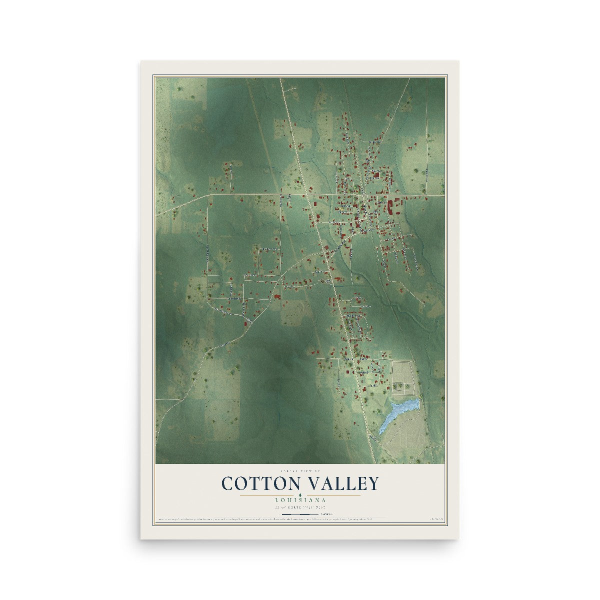 Map of Cotton Valley, Louisiana, 12 x 18 inch unframed archival matte print