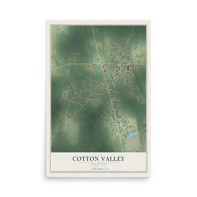 Map of Cotton Valley, Louisiana, 12 x 18 inch unframed archival matte print