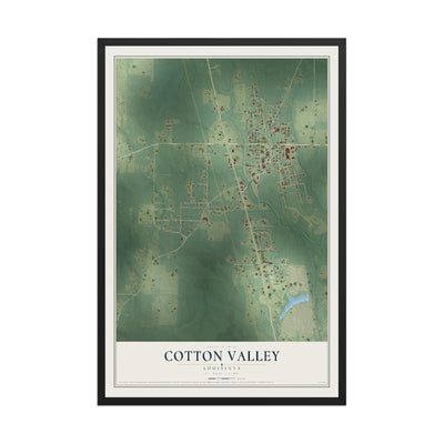 Map of Cotton Valley, Louisiana, 12 x 18 inch print in a black wood frame