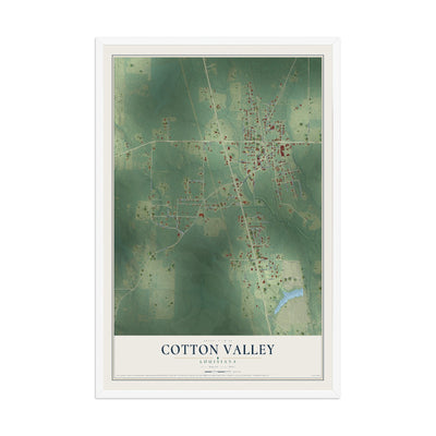 Map of Cotton Valley, Louisiana, 12 x 18 inch print in a white wood frame