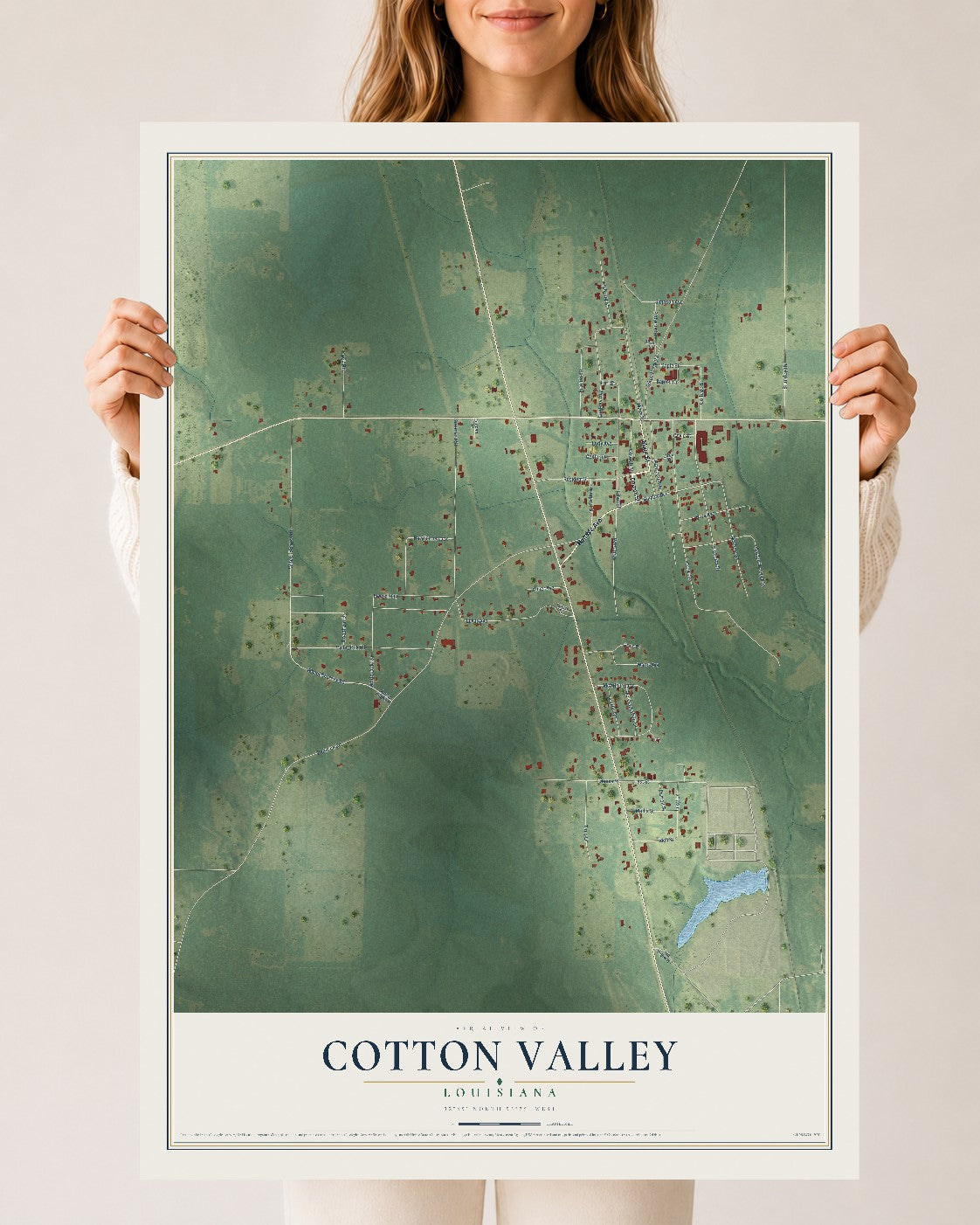 Map of Cotton Valley, Louisiana, 24 x 36 inch unframed archival matte print