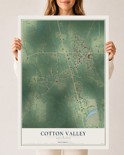 Map of Cotton Valley, Louisiana, 24 x 36 inch unframed archival matte print