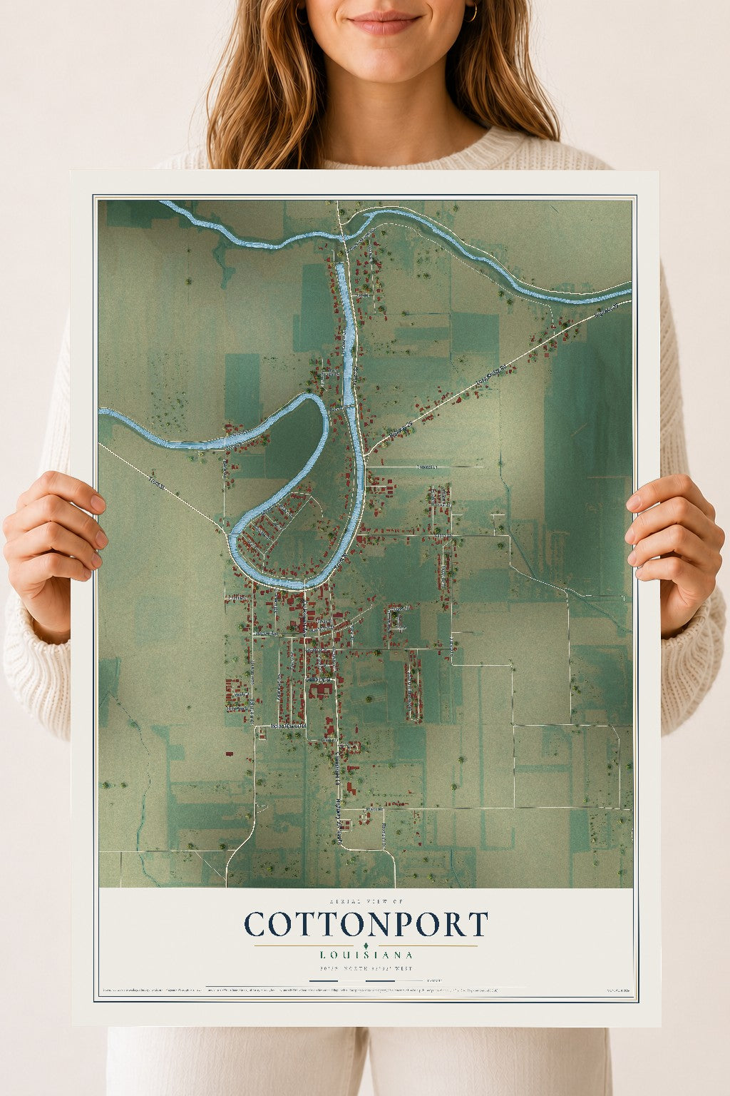 Map of Cottonport, Louisiana, 18 x 24 inch unframed archival matte print