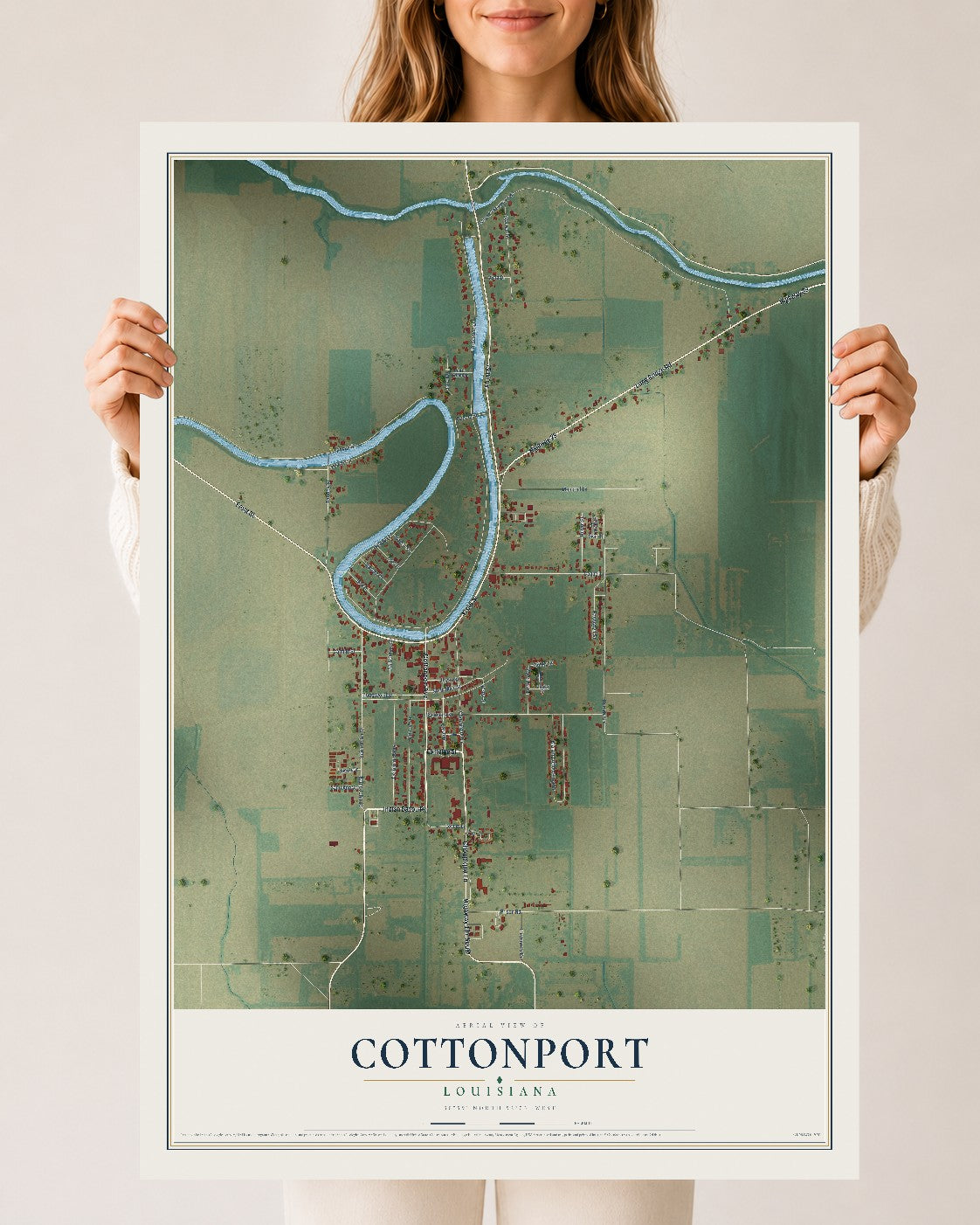 Map of Cottonport, Louisiana, 24 x 36 inch unframed archival matte print
