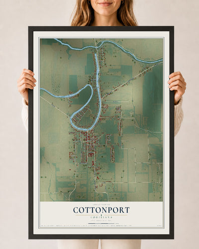 Map of Cottonport, Louisiana, 24 x 36 inch print in a black wood frame