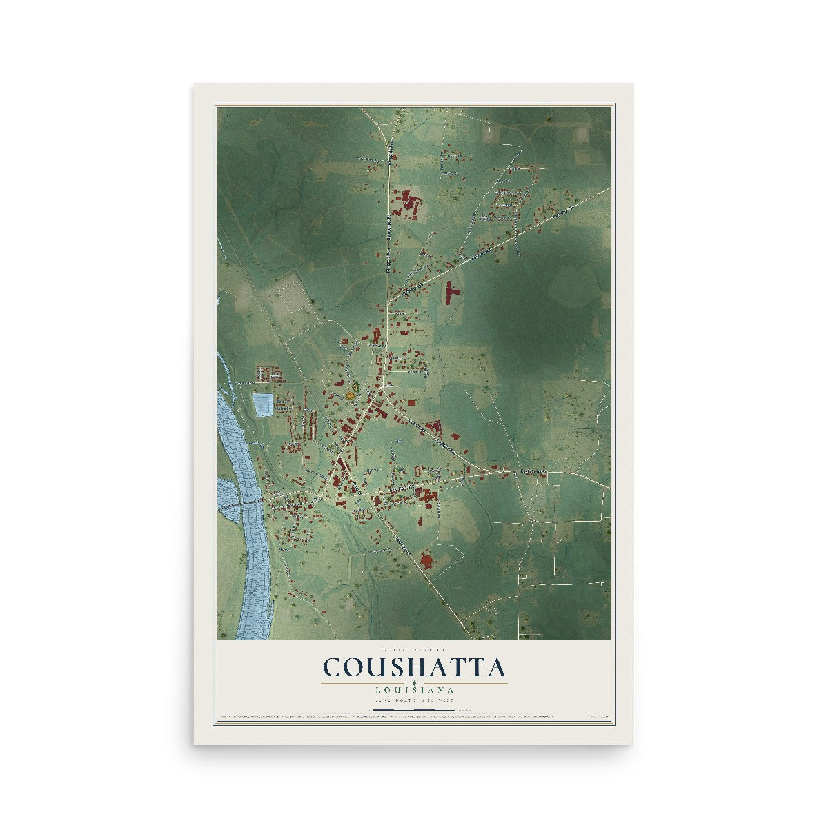 Map of Coushatta, Louisiana, 12 x 18 inch unframed archival matte print