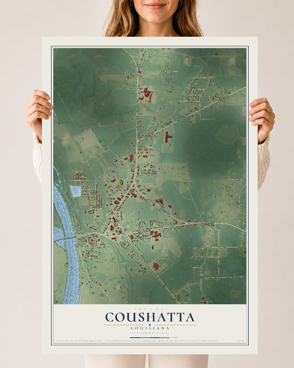 Map of Coushatta, Louisiana, 24 x 36 inch unframed archival matte print